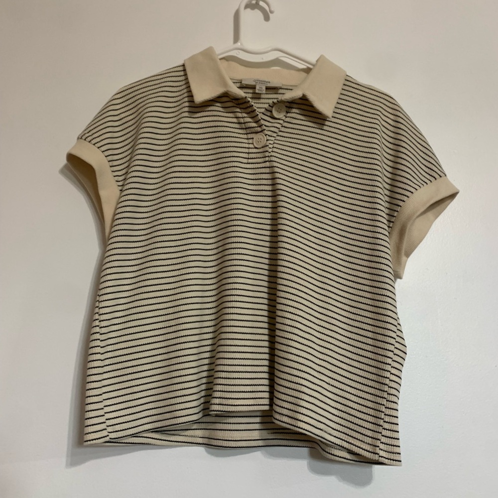 Cream and Black Striped Cropped Tee